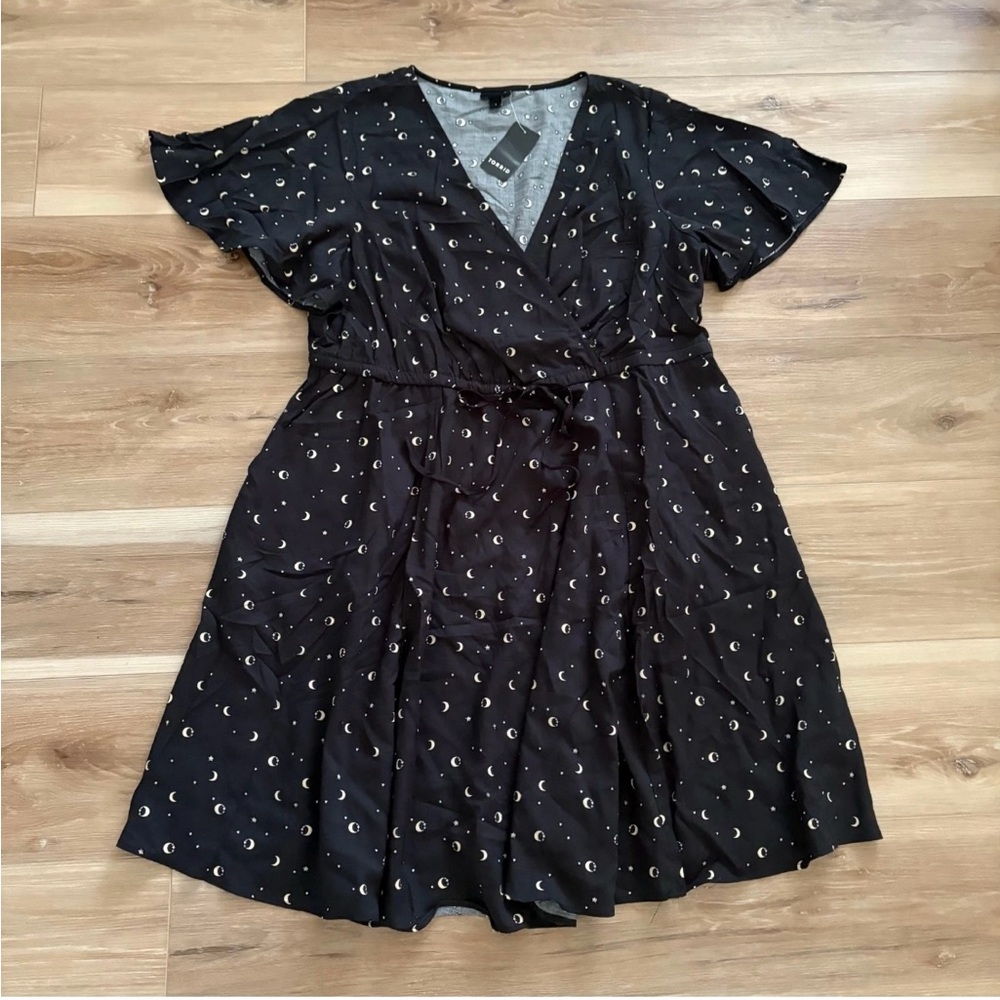 Torrid Mini flutter sleeve surplice dress - twilight Twinkles Deep Black